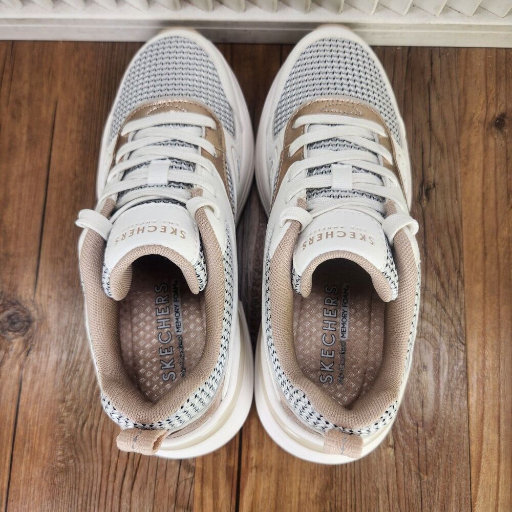 Skechers Street Hazel Metallic Womens Sz 7 White Gold Sport Walking Shoes 177566 - Picture 6 of 9